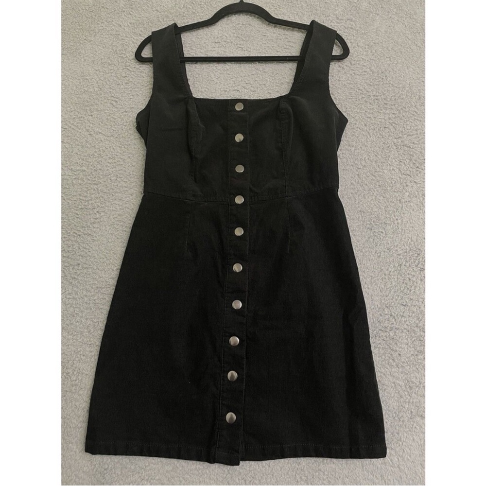 Urban Outfitters square neck button down corduroy dress mini black 8